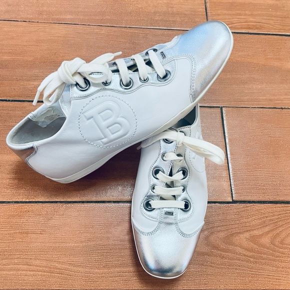 BALLY SNEAKERS WHITE SILVER SIZE 7.5 - Picture 3 of 9
